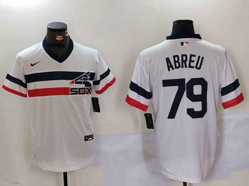 Mens Chicago White Sox #79 Jose Abreu White NEW Throwback Cool Base Nike Jersey